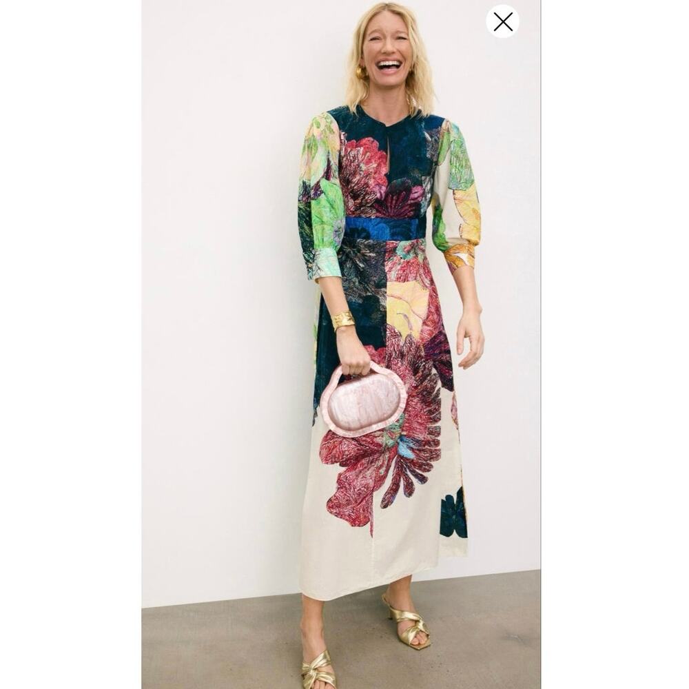 SAAKSHA & KINNI Multicolored Floral Daisy Crew Neck Short Sleeve Dress size XS
